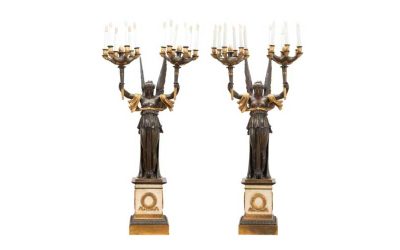 Pair Of Early 20th Century Bronze Victory Candelabra Sell For $27,225 At The Two-Day November Auction