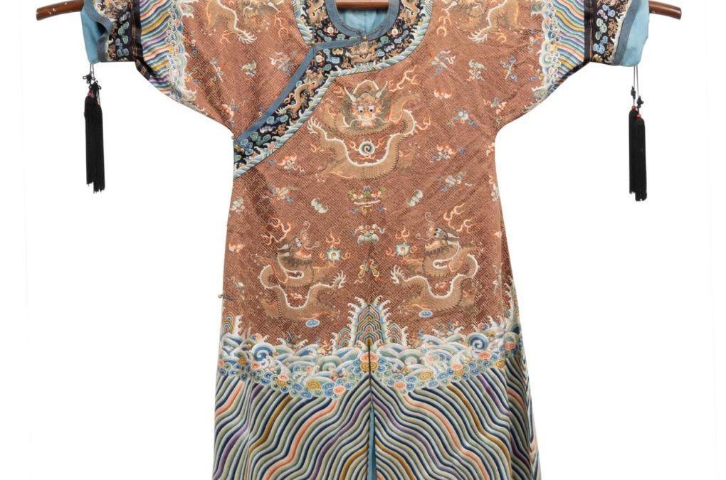 A CHINESE SILK DRAGON ROBE BREEZES TO $16,577 AND A PAIR OF ARTHUR BRETT